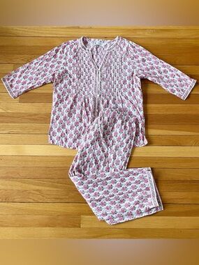 Ella Simone Pink Floral India Cotton Lightweight Summer Pajamas Sleepwear Small